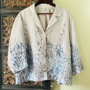 COLDWATER CREEK Women's Blazer Jacket Linen Watercolor Sand Sz 2XL (18-20)
